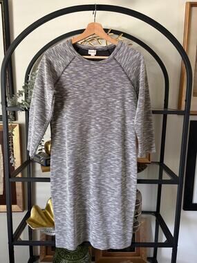 Merona XS Gray Marled French Terry Shift Dress 3/4 Sleeve Knee Length Casual
